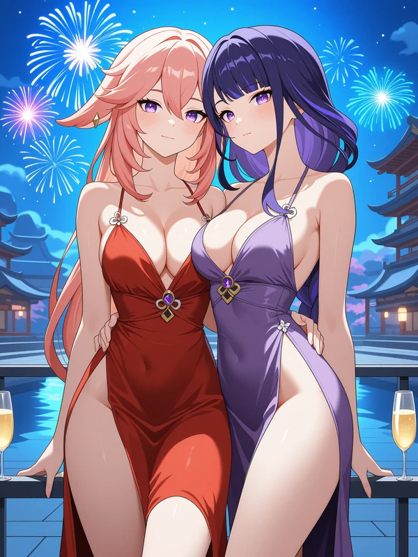 Genshin's New Year's Eve Party - Raiden Shogun Hentai